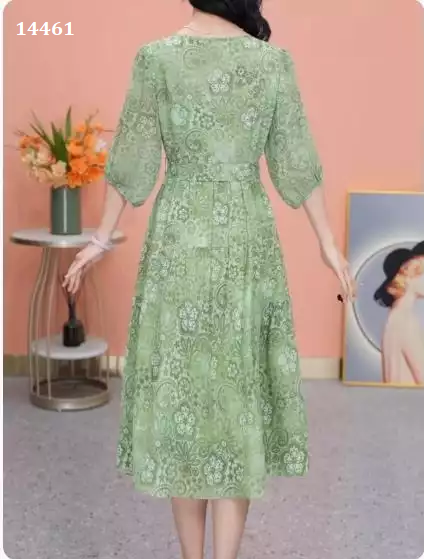 14461-Đầm voan xòe tay lở hoa xanh lá_thumbnail_3