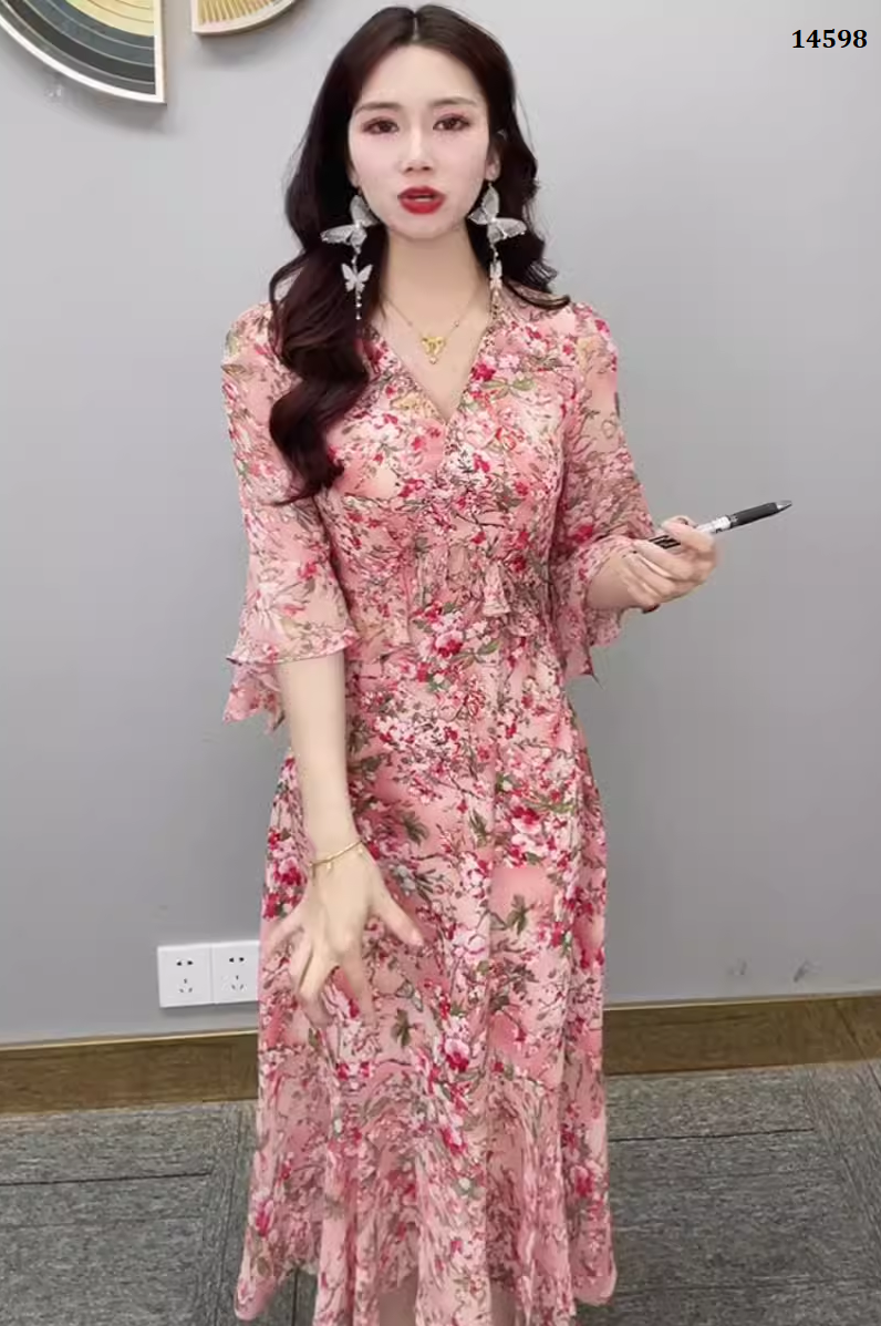 14598-Đầm voan suông đuôi cá tay lở bèo  cách điệu (voan, lụa habutai)_thumbnail_0