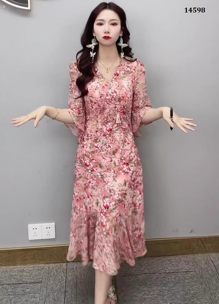 14598-Đầm voan suông đuôi cá tay lở bèo  cách điệu (voan, lụa habutai)_thumbnail_1