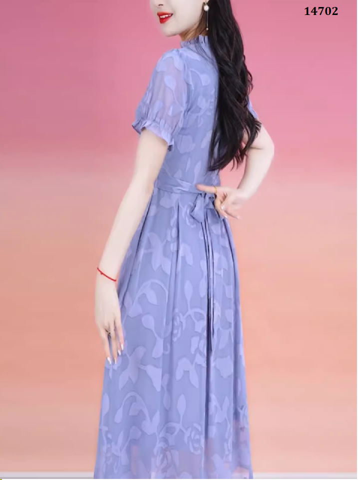 14702-Đầm voan  xanh in hoa  3D cách điệu  (voan, lụa habutai)_thumbnail_1