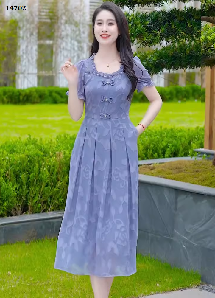 14702-Đầm voan  xanh in hoa  3D cách điệu  (voan, lụa habutai)_thumbnail_0