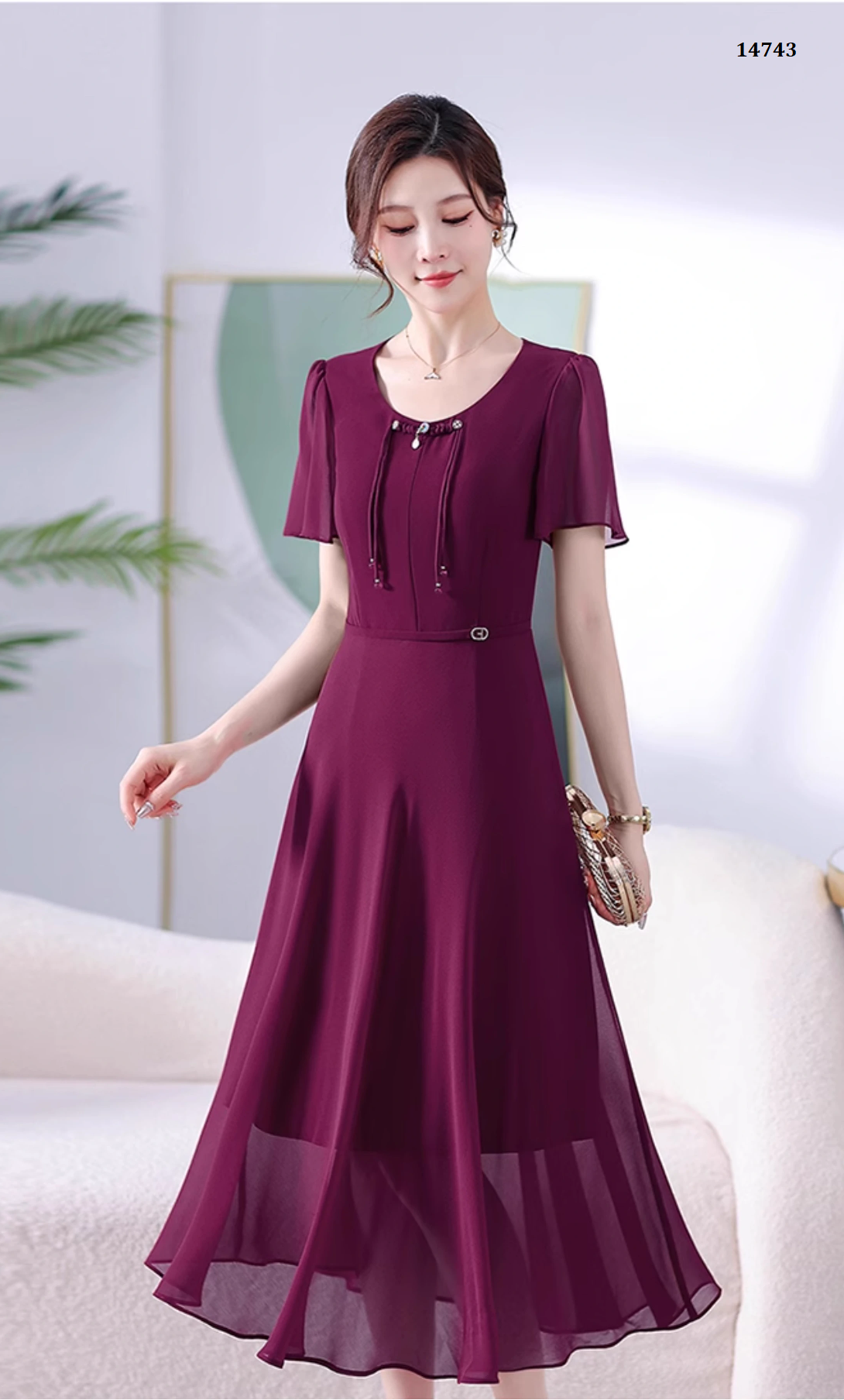 14743-Đầm voan tím  tay tiên cổ kết nút tàu cách điệu ( voan, lụa habutai)_thumbnail_0