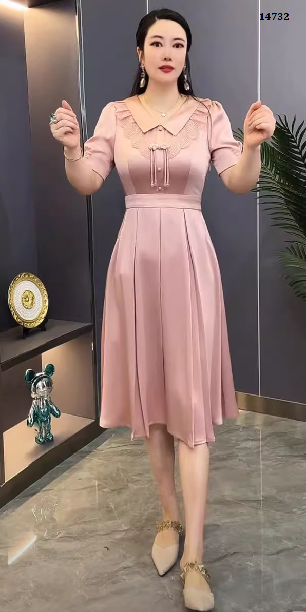 14732-Đầm xòe  dự tiệc màu hồng cổ bèo cách điệu (lụa nhung)_thumbnail_3