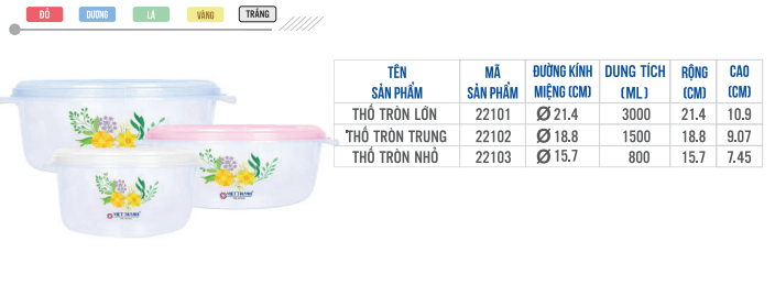 Combo 3 ~ 5 Hộp Đựng Thực Phẩm Nhựa Việt Thành - Thố Tròn