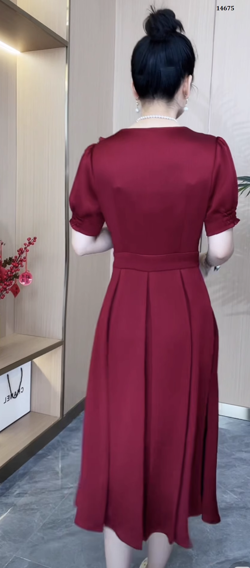 14675-Đầm xòe  dự tiệc đỏ đô cổ  sen cách điệu ( lụa nhung)_thumbnail_3