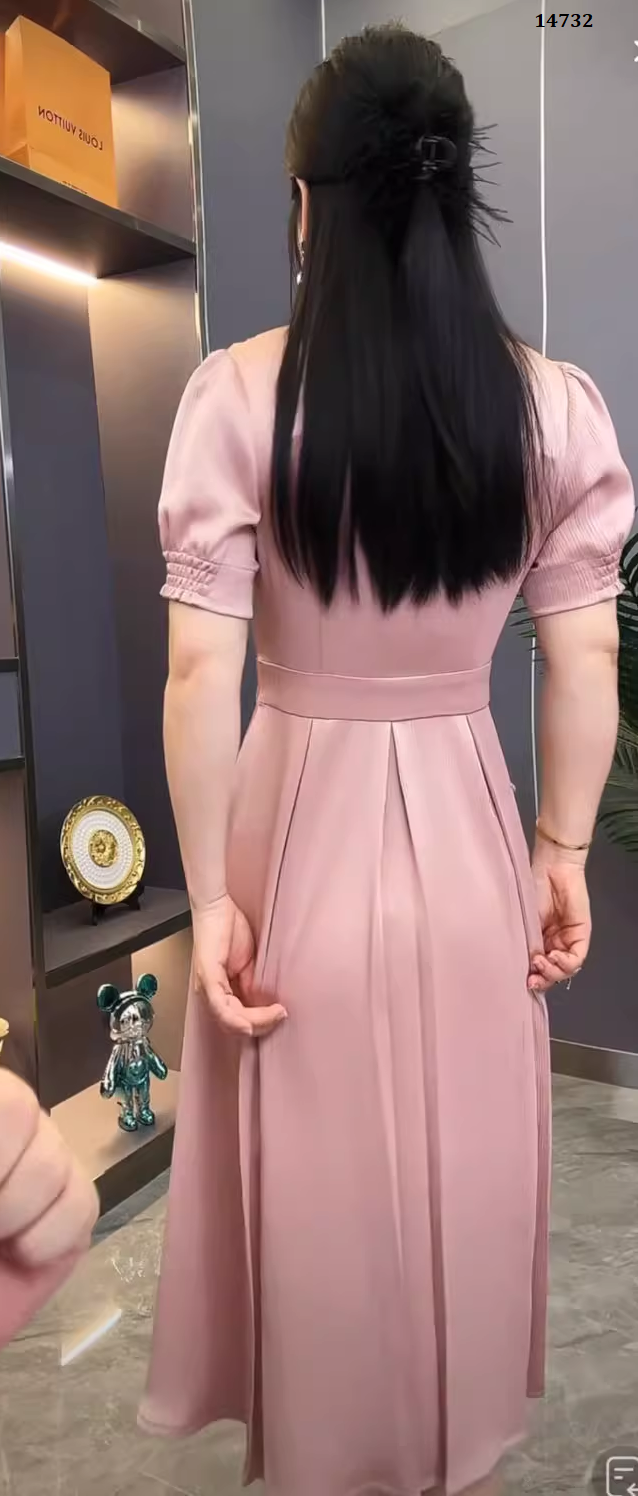 14732-Đầm xòe  dự tiệc màu hồng cổ bèo cách điệu (lụa nhung)_thumbnail_2