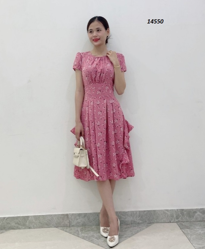 14550-Đầm xòe  hoa nhí màu hồng ruốc ( lụa mango)_thumbnail_2