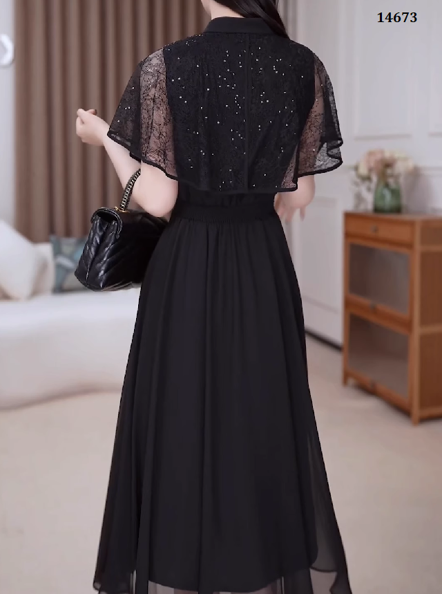 14673-Đầm xòe dự tiệc cổ tàu phối tay tiên ren cách điệu ( voan, ren)_thumbnail_2