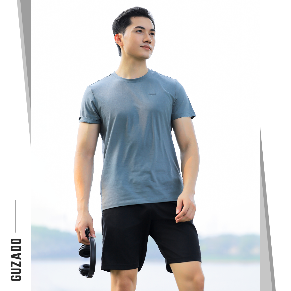 Đồ Bộ Guzado Áo Cotton Kết Hợp Quần Gió Basic  BTS03