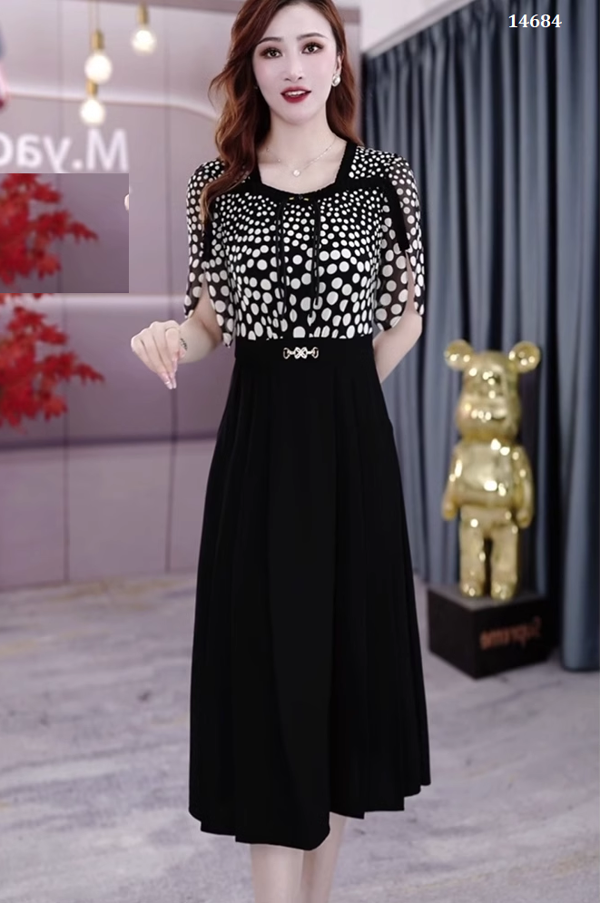 14684-Đầm xỏe phối voan  bi tròn tay lở cách điệu ( poly 2 da, voan)_thumbnail_1