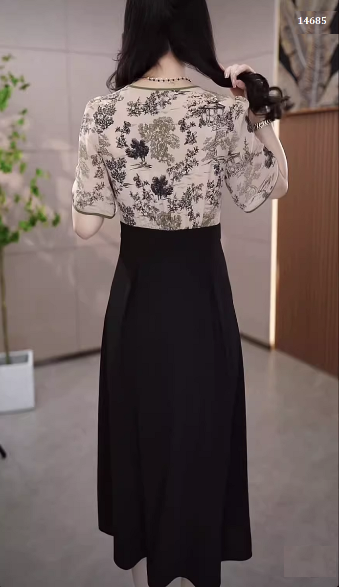 14685-Đầm xòe  tay lở  cách điệu phối voan in hoa ( voan in, poly 2 da)_thumbnail_1