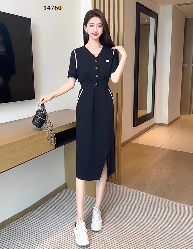 14760-Đầm suông kết nút viền trắng  cách điệu ( poly 2 da)_thumbnail_1