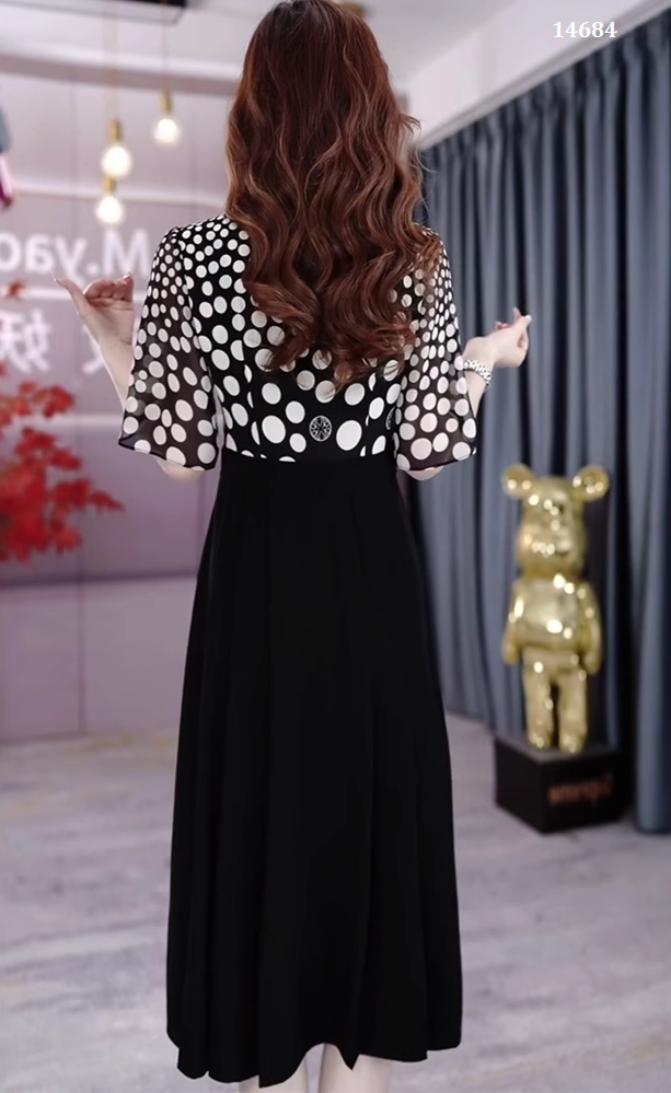 14684-Đầm xỏe phối voan  bi tròn tay lở cách điệu ( poly 2 da, voan)_thumbnail_2