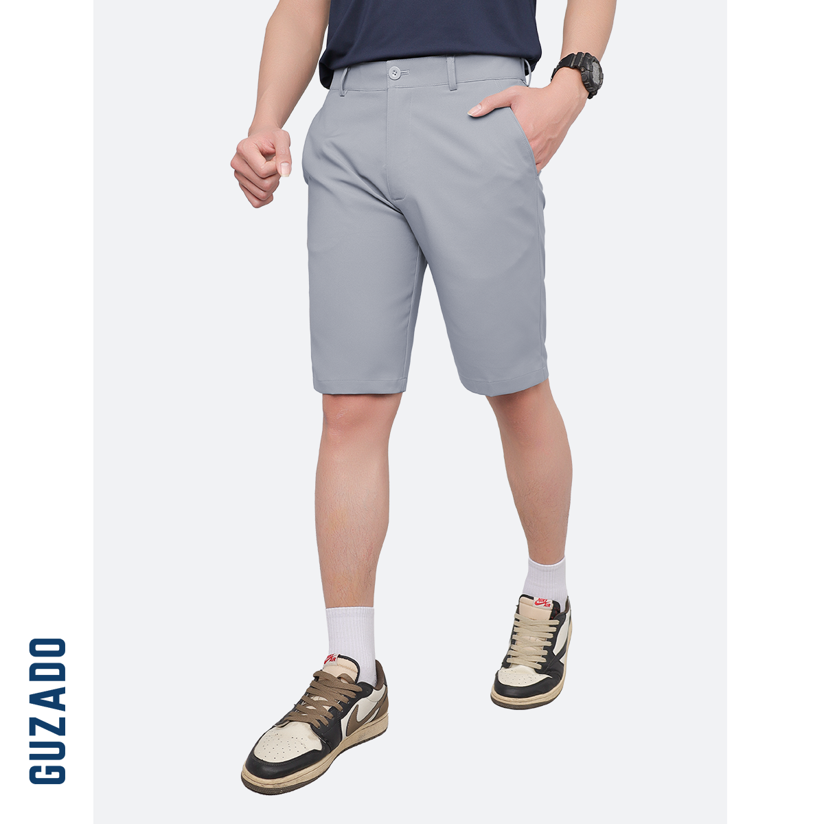 Quần Short Tây Âu Nam GUZADO Kaki Giữ Form Cạp Cúc GSR15