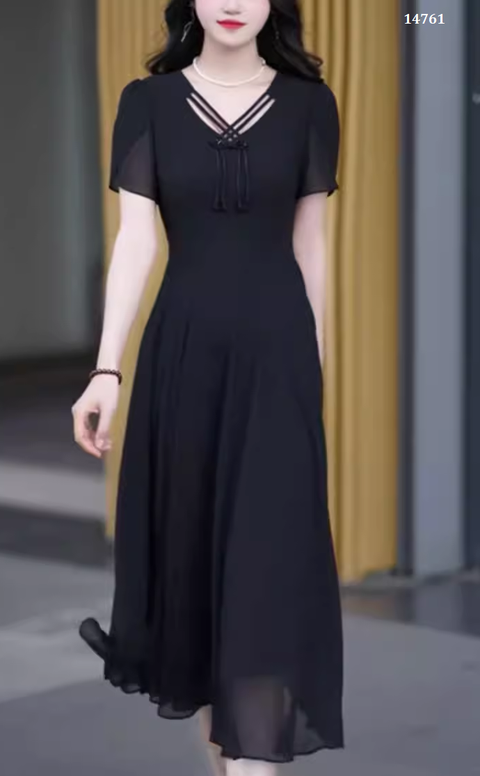 14761-1Đầm xòe cổ tàu kết dây  cách điệu (voan, lót)_thumbnail_1