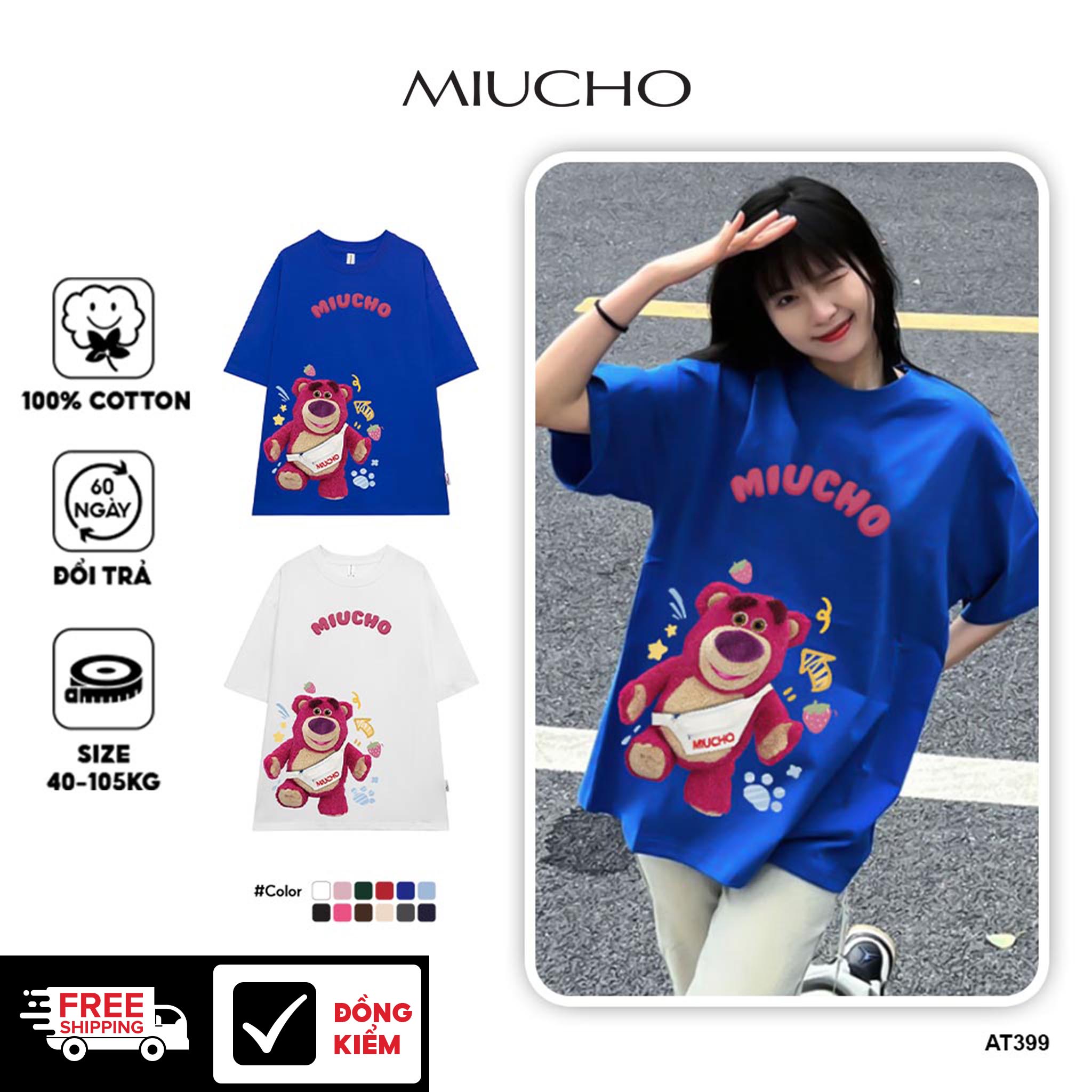 Áo thun nữ form rộng AT399 Miucho chất vải cotton in brand name