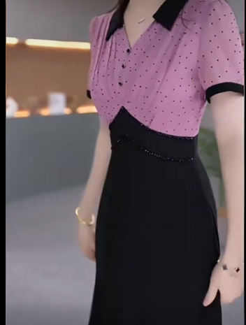 14762-Đầm xòe công sở đen phối tím viền eo 14762_thumbnail_1