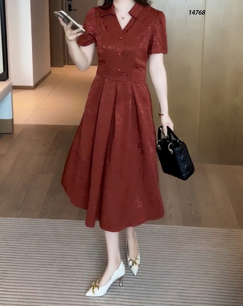 14768-Đầm xòe lụa vân cổ bẻ màu nâu cam (lụa vân pháp) 14768_thumbnail_0