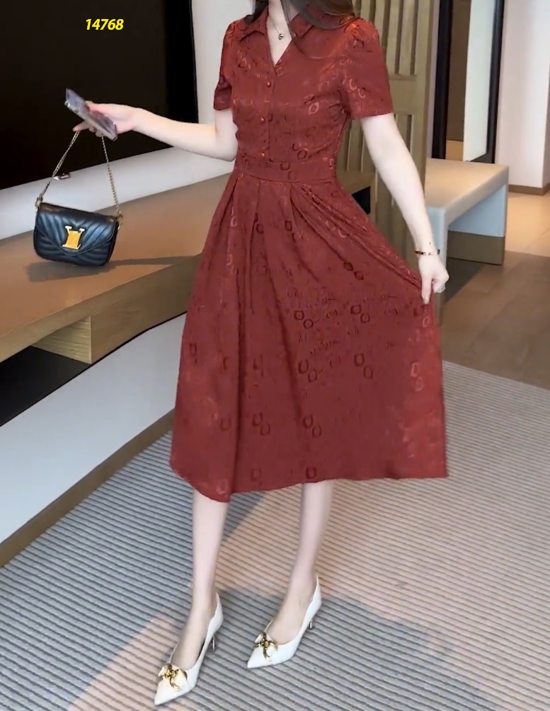 14768-Đầm xòe lụa vân cổ bẻ màu nâu cam (lụa vân pháp) 14768_thumbnail_2