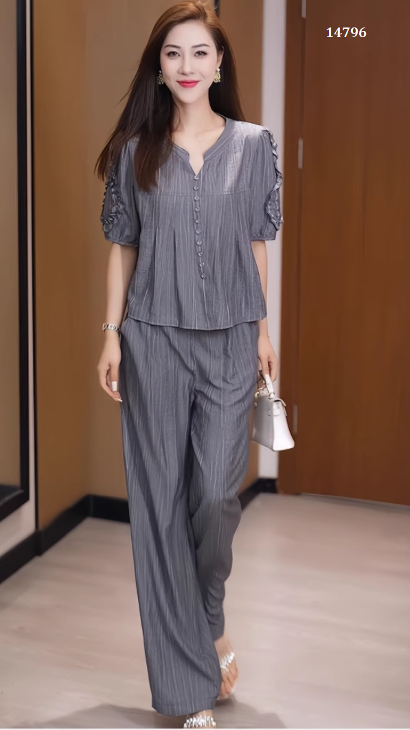 14796-Set bộ áo tay phồng cổ cách điệu kèm quần ống suông ( lụa đũi)_thumbnail_0