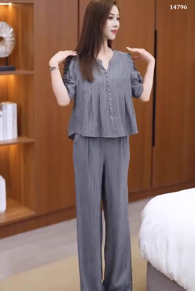 14796-Set bộ áo tay phồng cổ cách điệu kèm quần ống suông ( lụa đũi)_thumbnail_2