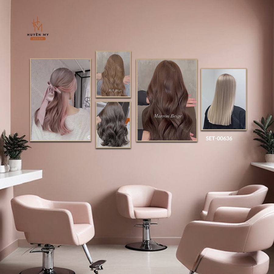 Set 5 Tranh Dán Tường Trang Trí Salon Tóc Nam/Nữ, Tranh Dán Tường Decor Giá Rẻ Kèm Băng Keo 2 Mặt - Huyền My Deco