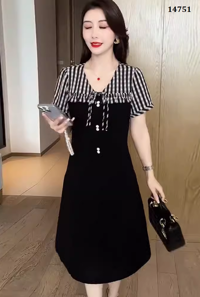 14751-Đầm xòe A phối voan sọc caro cách điệu (thun mịn, voan)_thumbnail_0