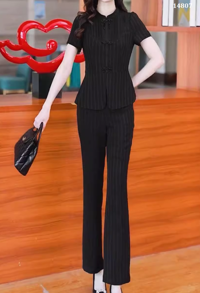 14807-Set áo cổ trụ kết  nút tàu  cách điệu kèm quần suông ( kaki tuyết mưa)_thumbnail_0