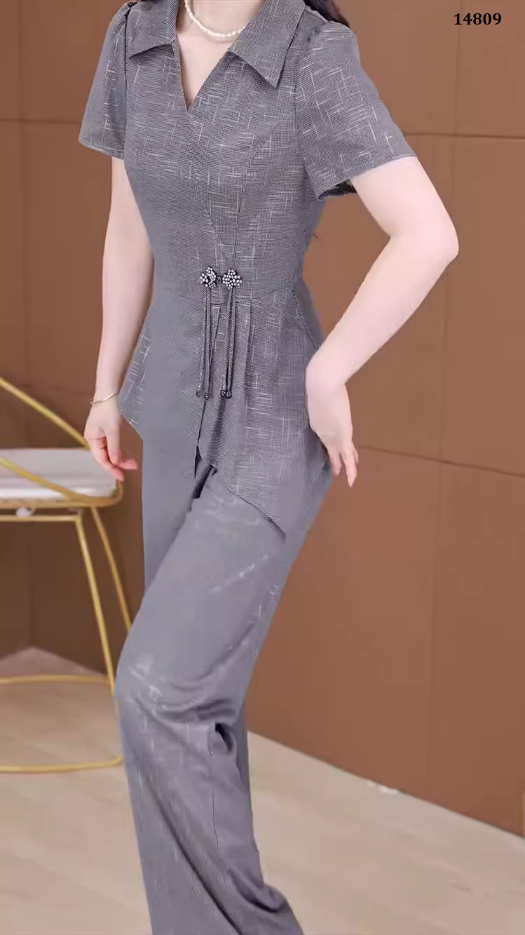 14809-Set áo cổ bẻ kết nút tàu kèm quần suông ( lụa đũi)_thumbnail_0