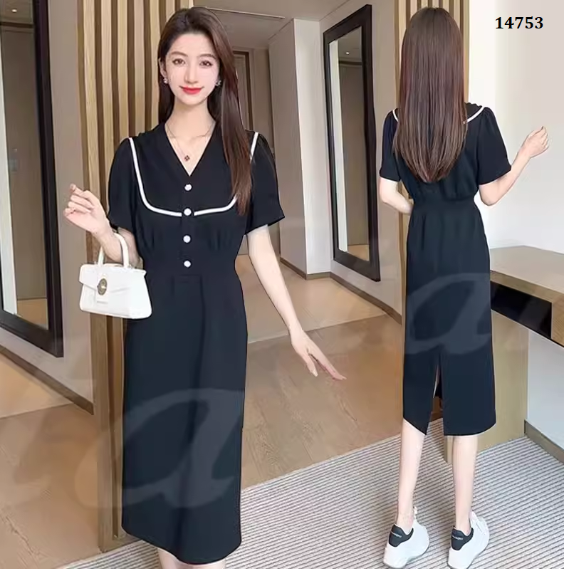 14753-Đầm suông đen thể thao tay phồng viền trắng ( thun mịn)_thumbnail_0