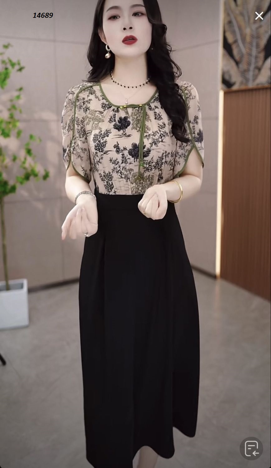 14689-Đầm xòe đen phối họa tiết nền xám hoa (voan) 14689_thumbnail_3