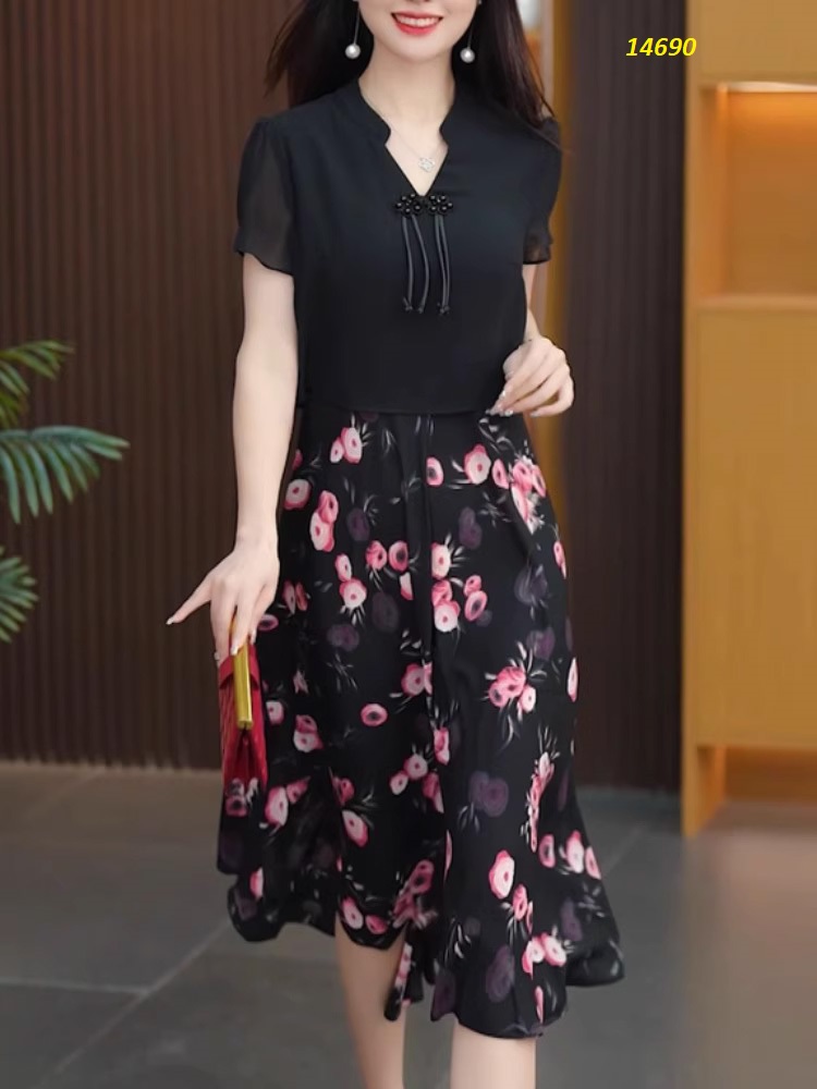 14690-Đầm xòe kiểu giả rời họa tiết nền đen hoa tím (voan +lót) 14690_thumbnail_1