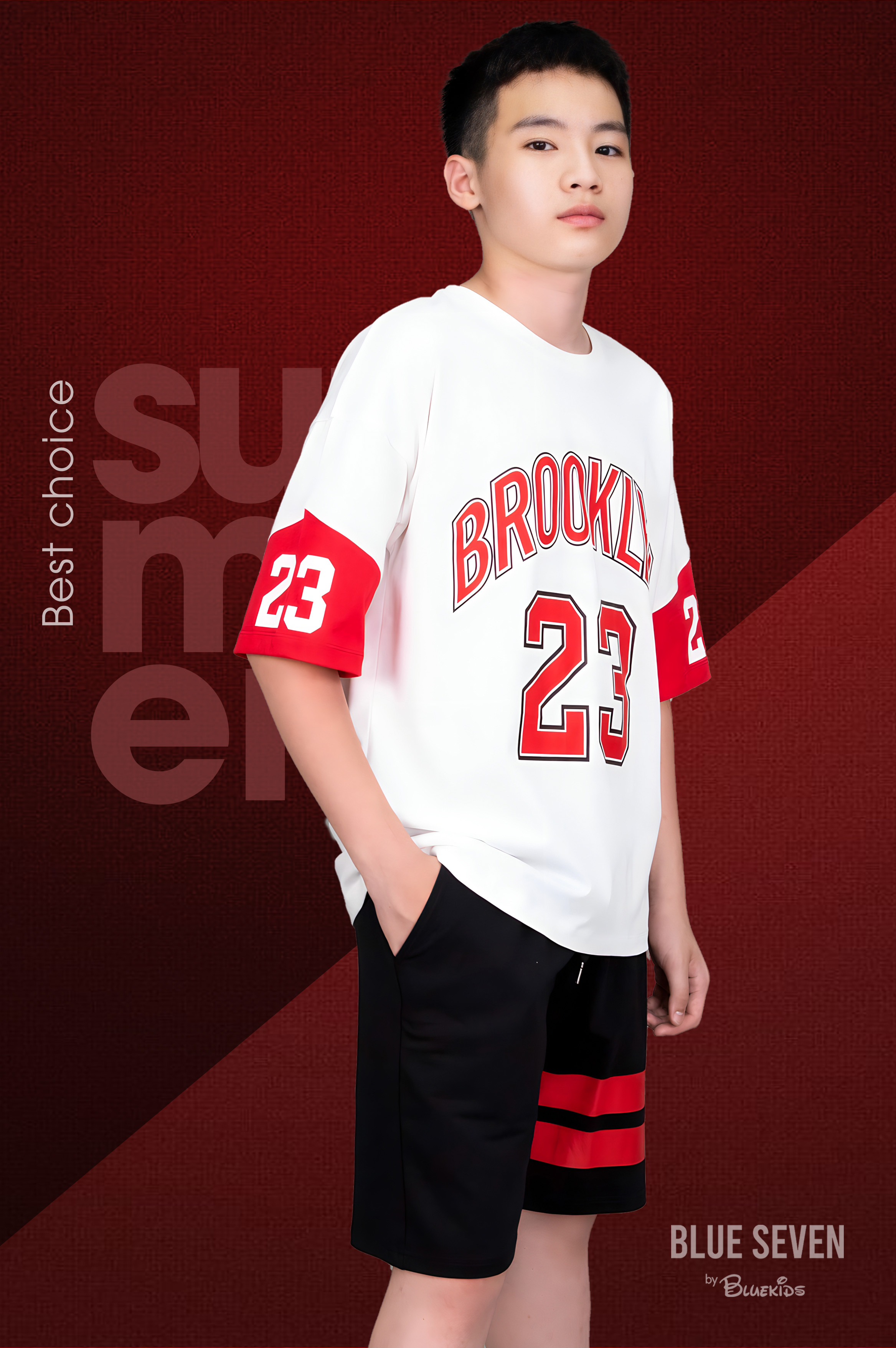 Áo phông dáng rộng trắng phối tay phối đỏ_thumbnail_0