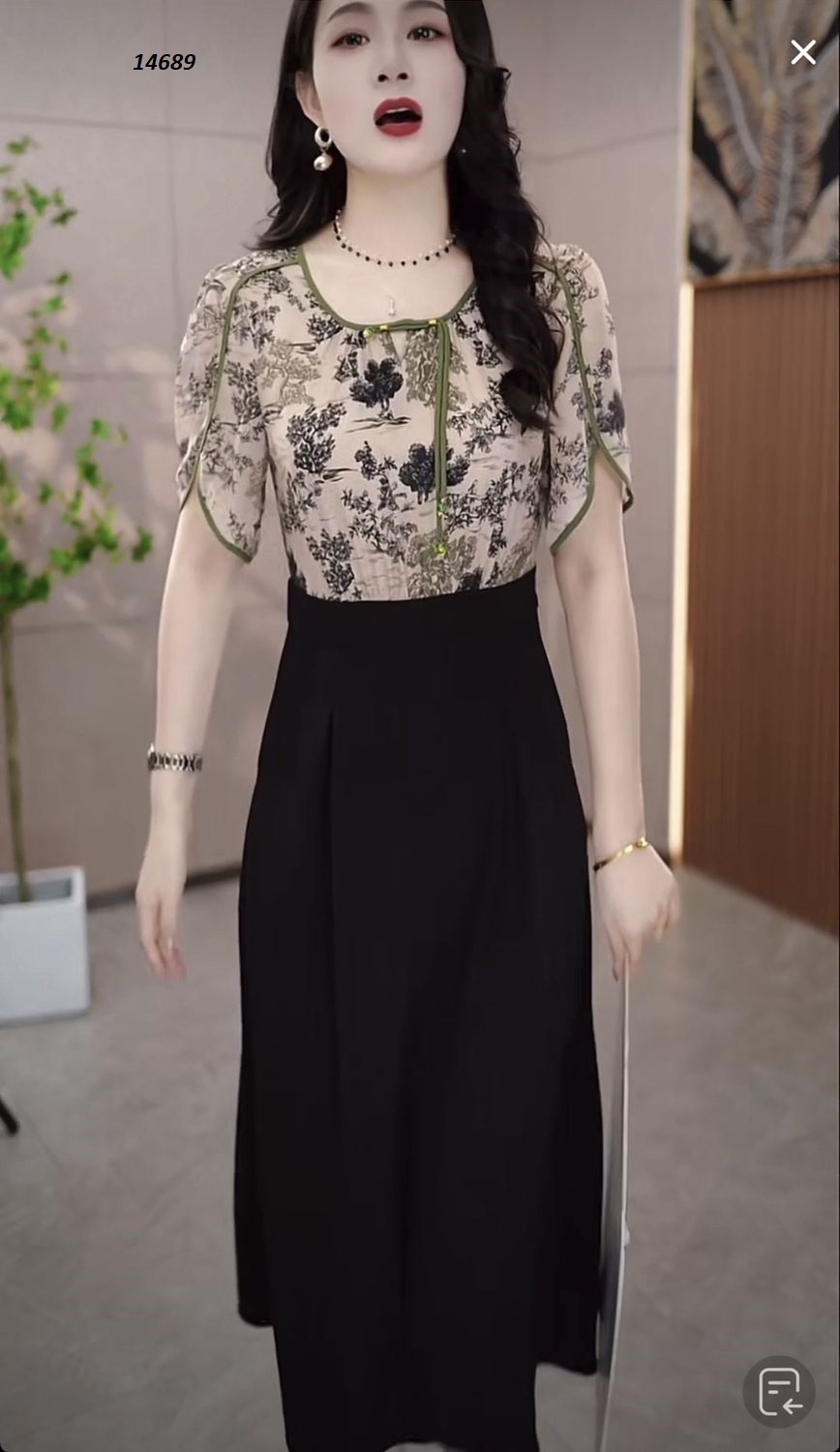 14689-Đầm xòe đen phối họa tiết nền xám hoa (voan) 14689_thumbnail_4