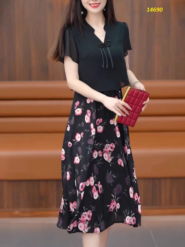 14690-Đầm xòe kiểu giả rời họa tiết nền đen hoa tím (voan +lót) 14690_thumbnail_0