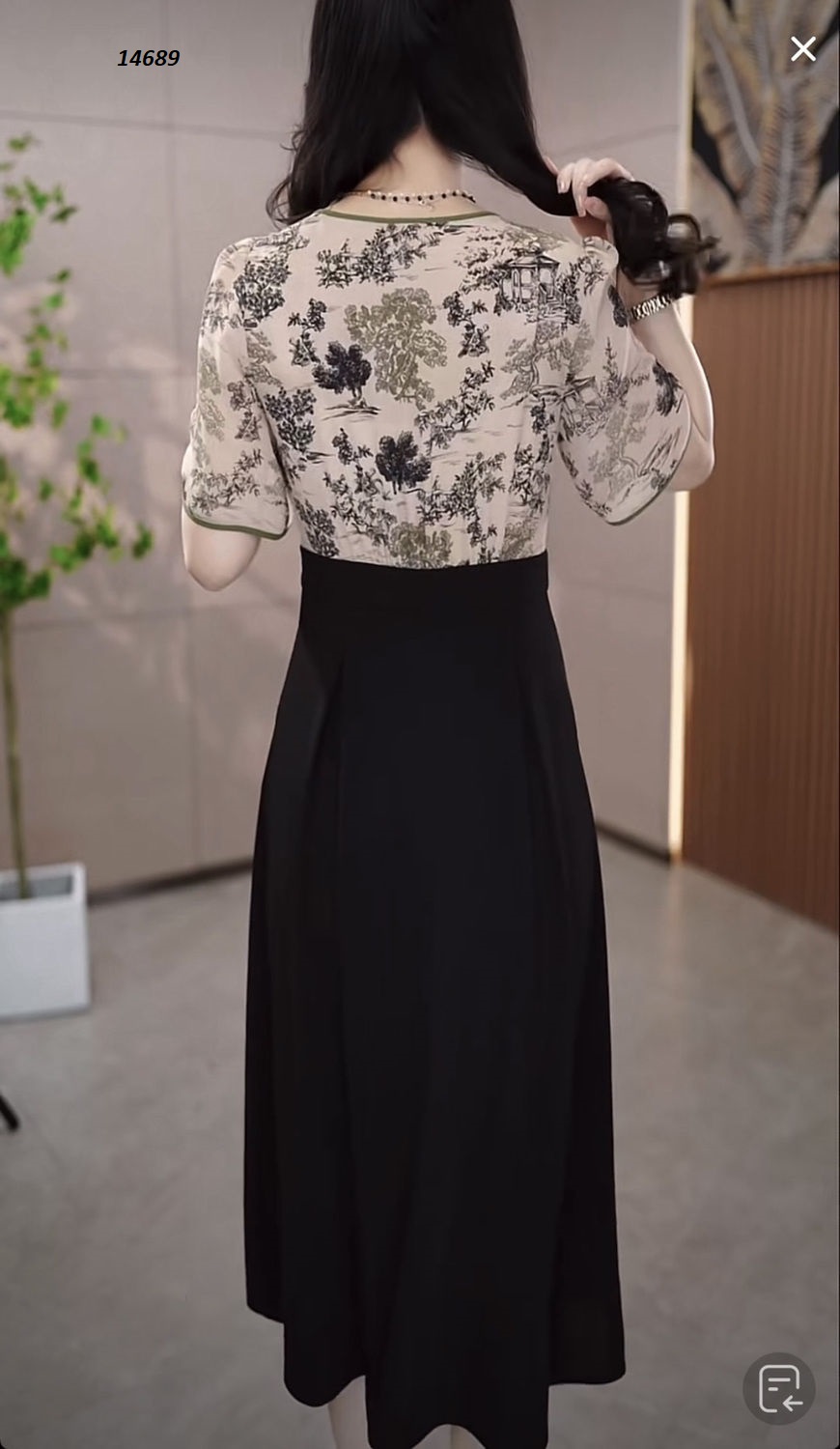 14689-Đầm xòe đen phối họa tiết nền xám hoa (voan) 14689_thumbnail_1