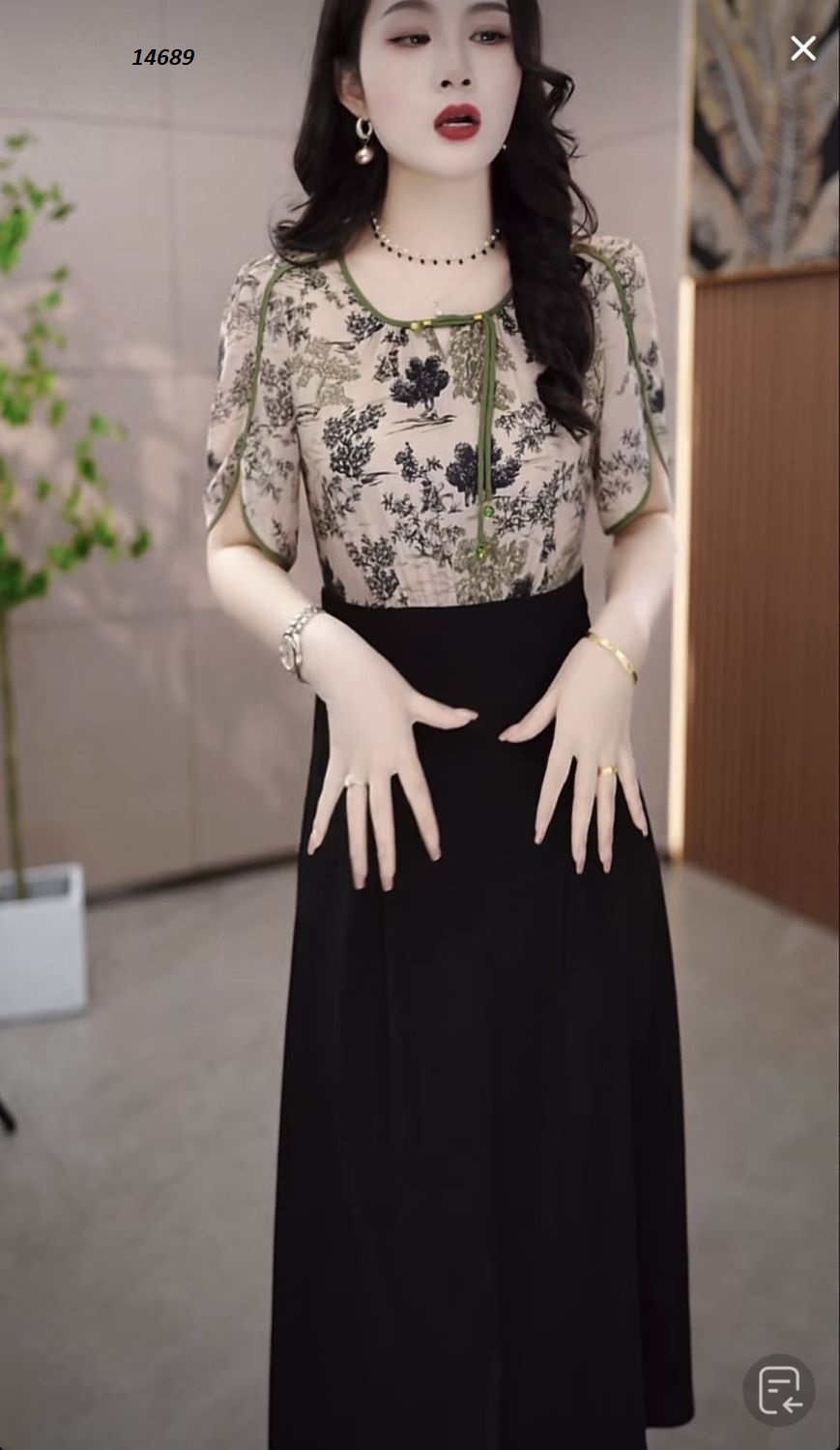 14689-Đầm xòe đen phối họa tiết nền xám hoa (voan) 14689_thumbnail_2