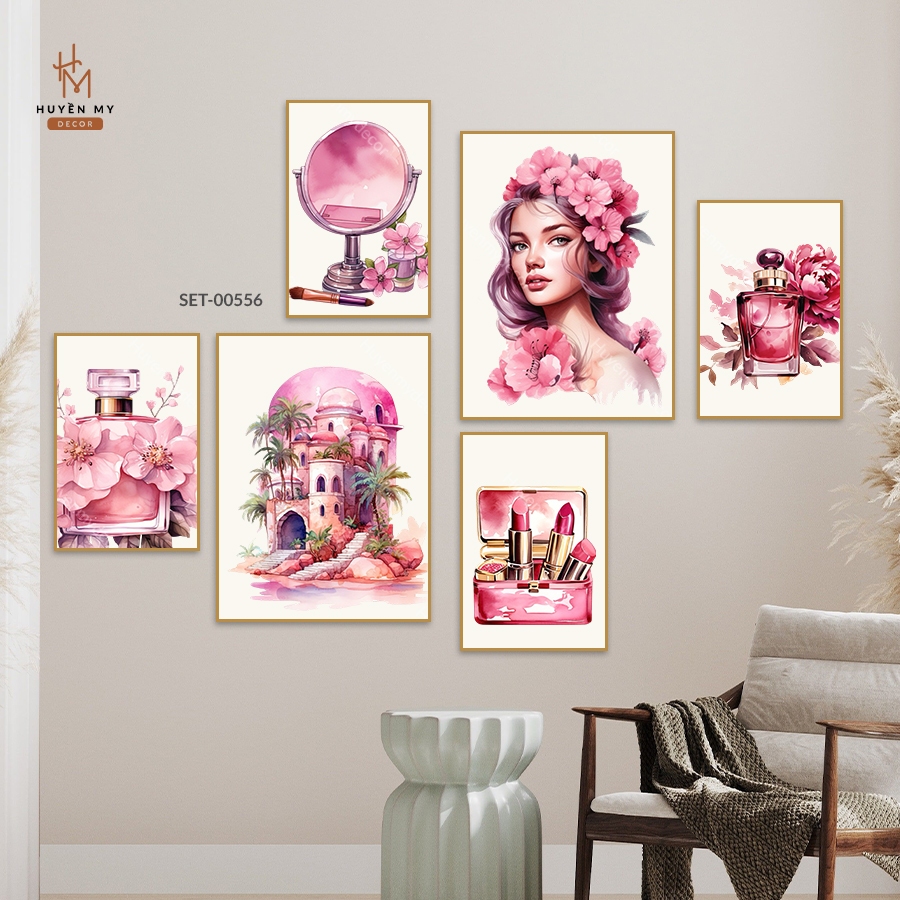 Set 6 Tranh Dán Tường Trang Trí Shop Thời Trang/Nước Hoa/Spa/Tiệm Nails-Mi/Thẩm Mỹ Viện/Phòng Livestream Kèm Băng Keo