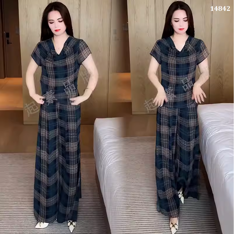 14842-Set  bộ kẻ sọc  áo cổ  đổ  quần suông ( vải voan sọc, có lót)_thumbnail_4