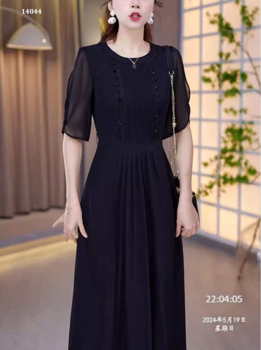 14844-Đầm  voan  xòe  dập  ly viền ren cách điệu (voan. lót)_thumbnail_0