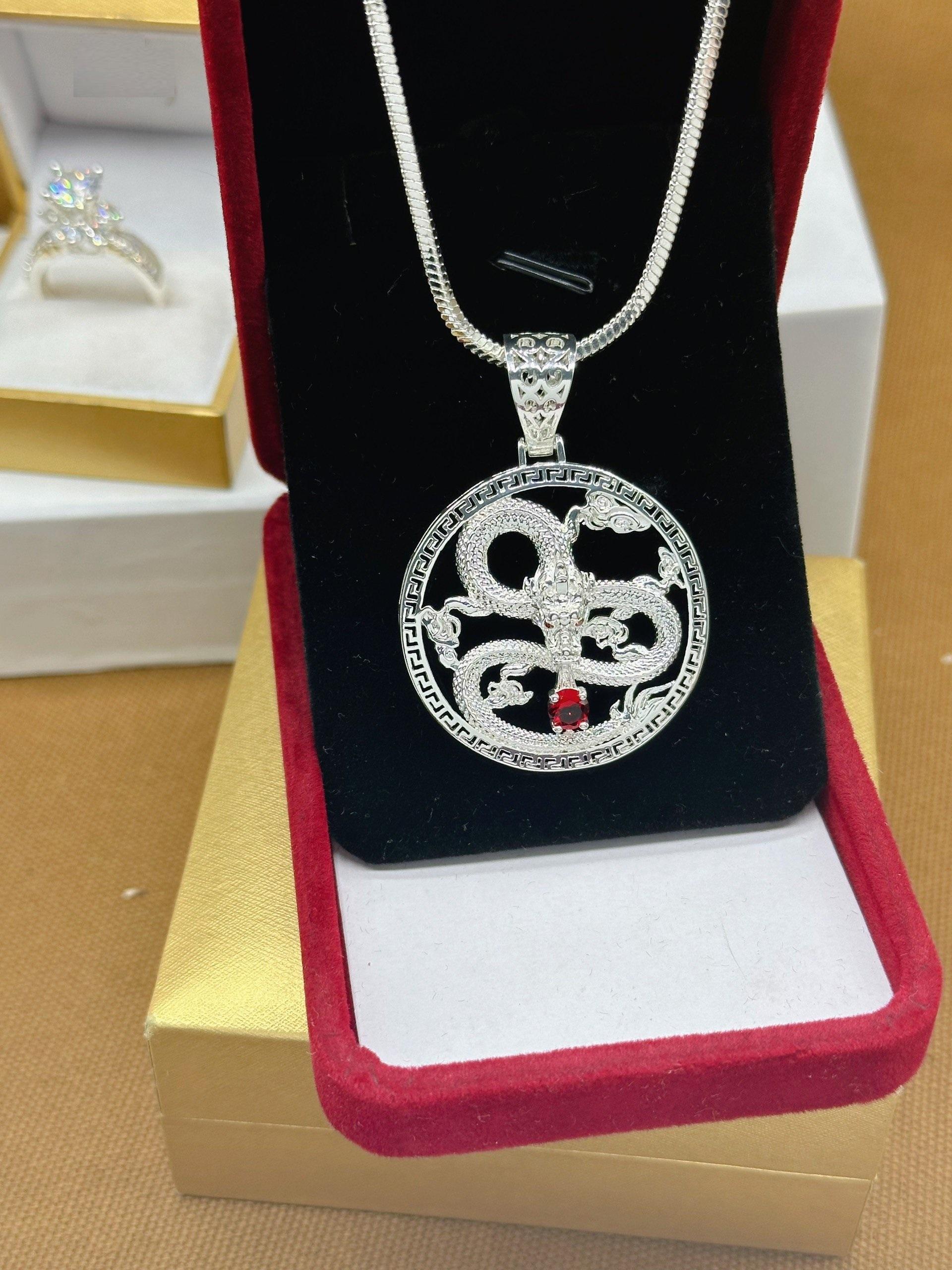 [May jewels] Vòng cổ, Dây Chuyền Mặt Rồng đính đá ruby giả Trang sức mỹ ký cho Nam_thumbnail_2