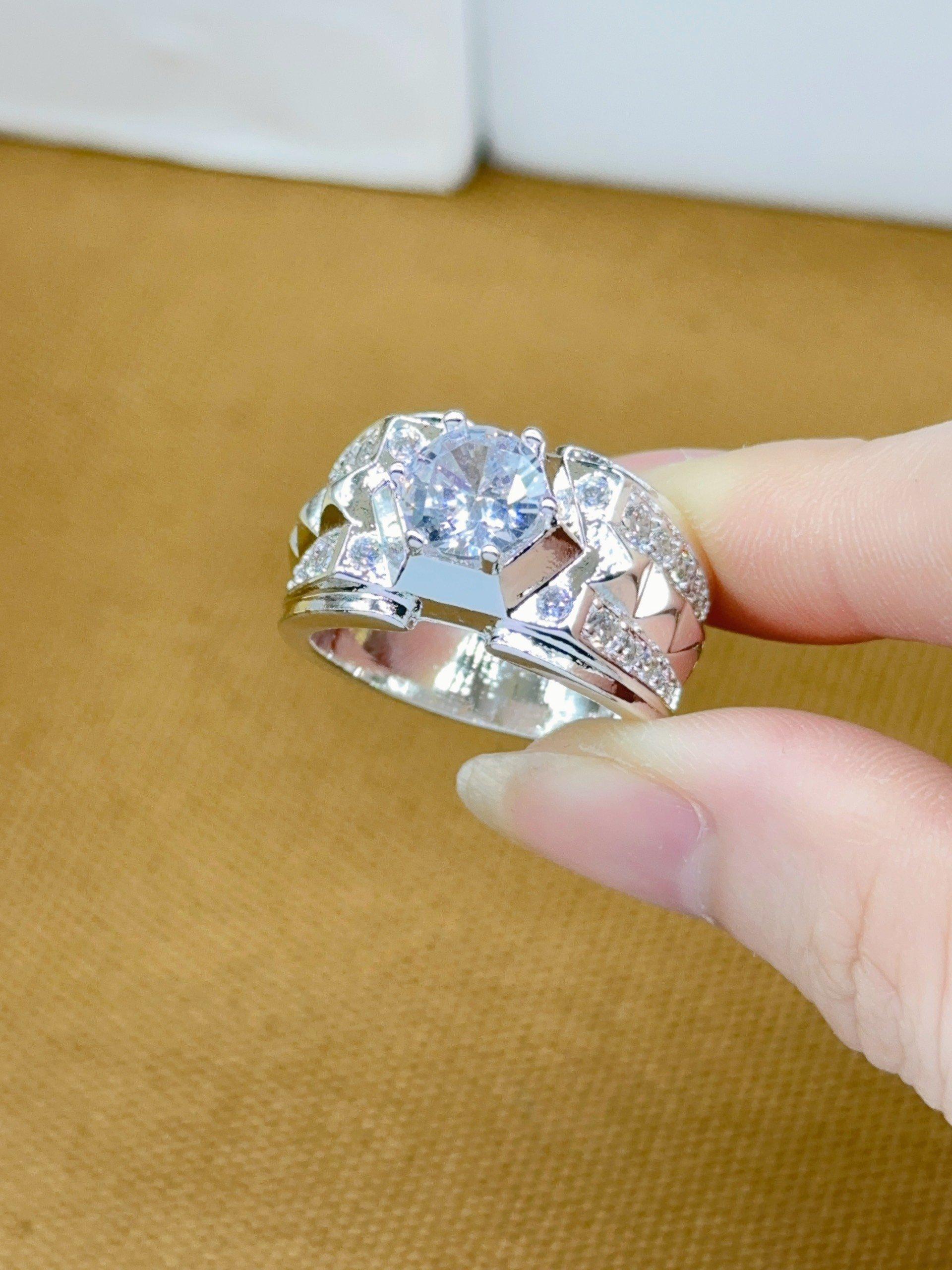 [May jewels] Nhẫn đính kim cương nhân tạo dành cho Nam sang trọng sành điệu