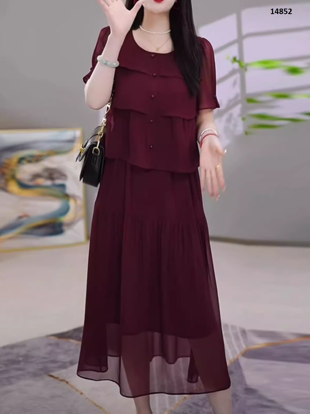 14852-Đầm voan đỏ  xếp tầng cách điệu (voan, lót)_thumbnail_0