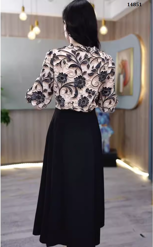 14851-Đầm xòe tay lở  phối voan lụa 3D cách điệu ( voan 3D, thun mịn)_thumbnail_1