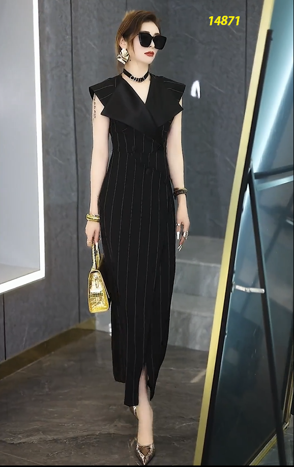 14871-Đầm body công sở cổ vest cá tính (poly 2 da  sọc) 14871_thumbnail_0