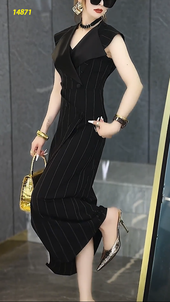 14871-Đầm body công sở cổ vest cá tính (poly 2 da  sọc) 14871_thumbnail_2