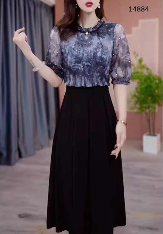 14884-Đầm xoè phối voan kết hột  cách điệu ( thun mịn, voan)_thumbnail_0