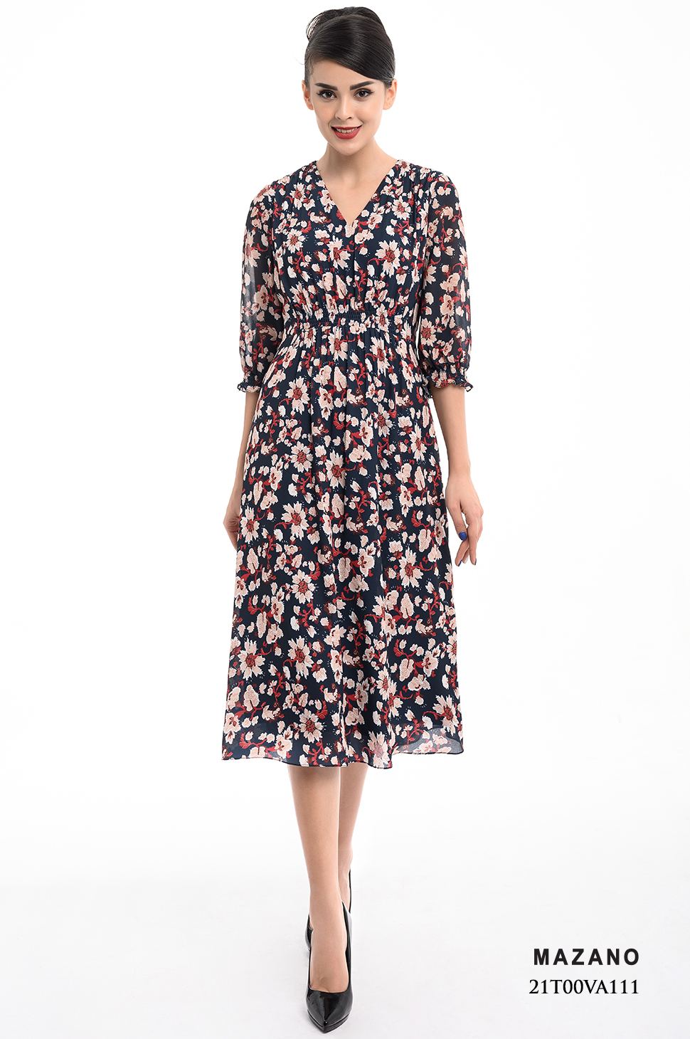 Đầm cổ tim chân rủ chun eo