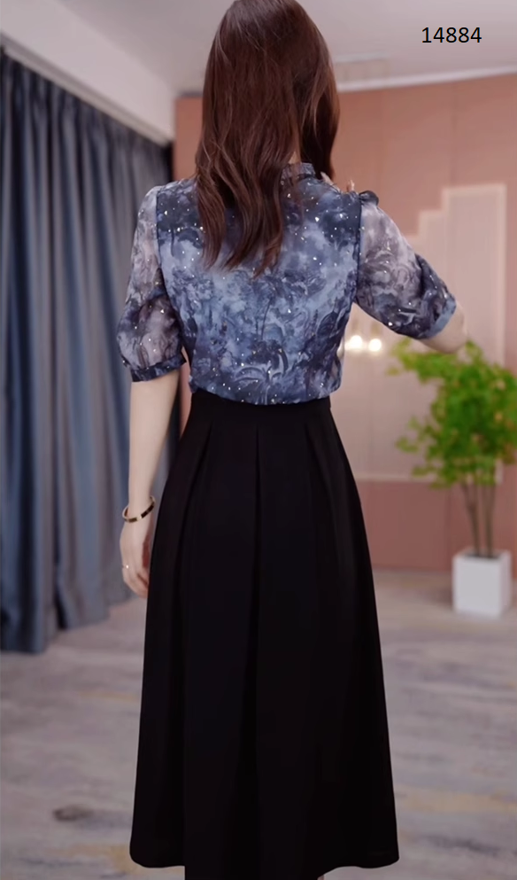 14884-Đầm xoè phối voan kết hột  cách điệu ( thun mịn, voan)_thumbnail_1