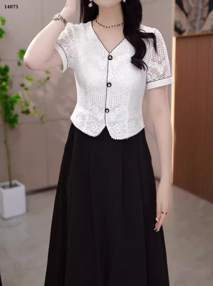 14875-Set áo ren trắng kèm chân  váy đen ( áo ren,  váy lụa chéo)_thumbnail_0
